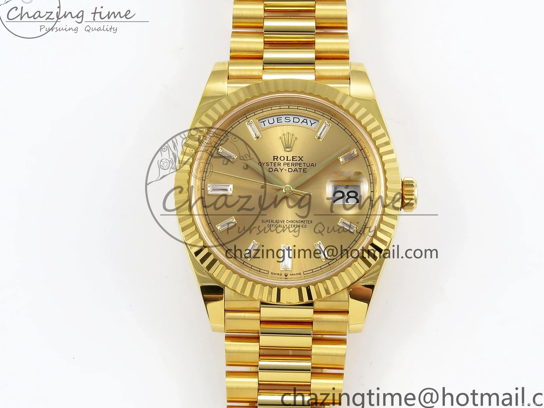 1225 WrinkleFree DayDate 40 228238 ARF 904L Steel YG Crystal Diamonds Bezel on President Bracelet VR 1550